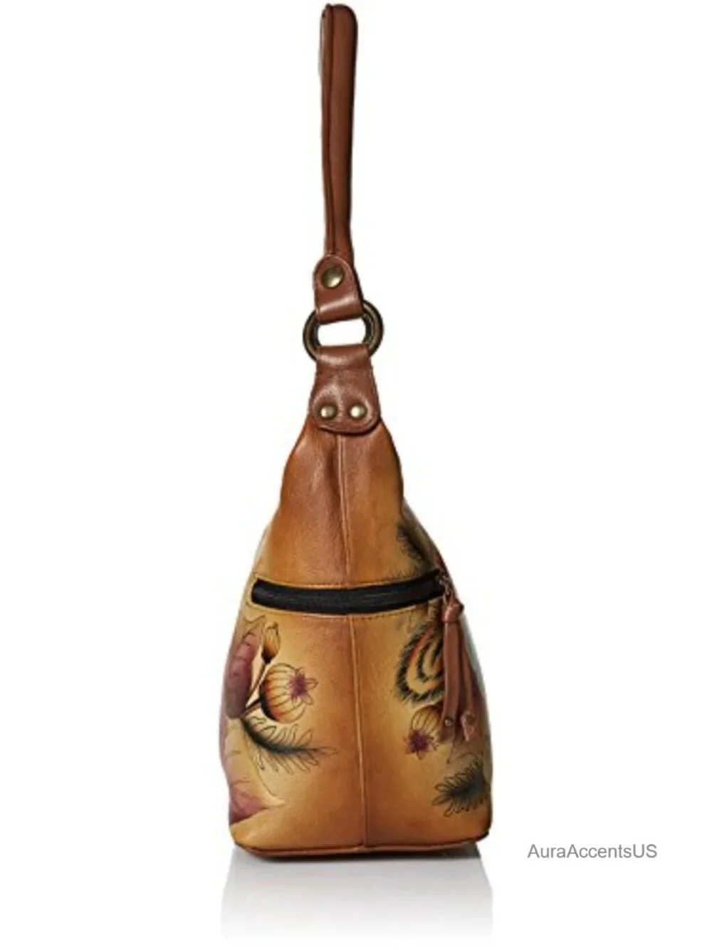 Genuine Leather Hand Painted Medium East-West Hobo Zip-Top Shoulder Bag